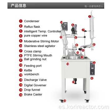 Reactor de vidrio de laboratorio DF-50L con baño